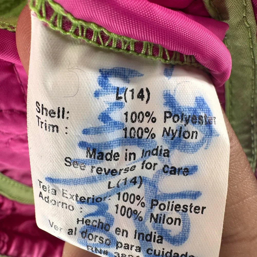 Rothschild Girls Quilted Floral Pink Green Zip Hooded Jacket Size L 14